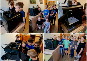 Uczniowie na zajęciach "Programowanie z elementami robotyki" poznają działanie i mozliwości drukarki 3D.