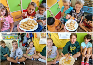 Uczniwie klasy 3b podczas degustacji ciasteczek z Chorwacji.
